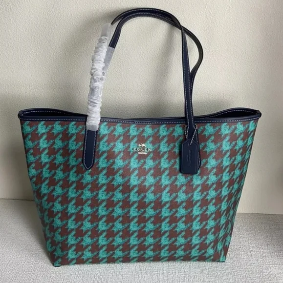 Coach City Tote With Hounds tooth Print NWT  MSRP $398 *** - Picture 4 of 9